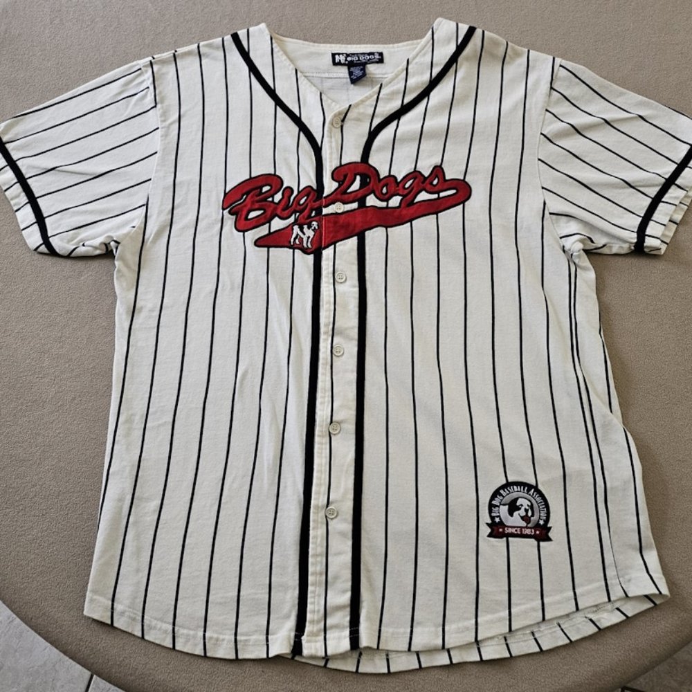 Vintage Big Dogs Pin Striped Button Up Baseball Jersey - Big Dogs